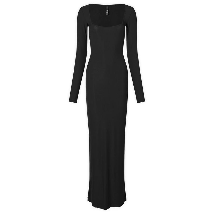 Obleke SKIMS Soft Lounge Long Sleeve Dress Črna | AP-DRS-1701-ON