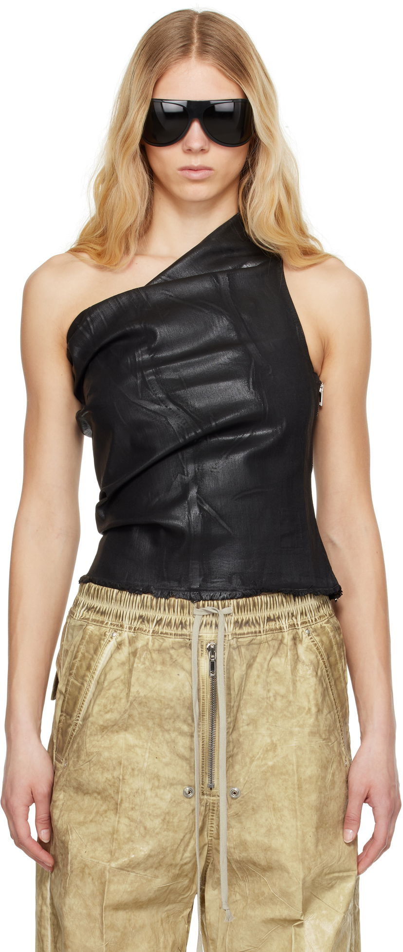 Majica brez rokavov Rick Owens Rick Owens DRKSHDW Hollywood Athena Cropped Denim Top Črna | DS01E3131 SCF