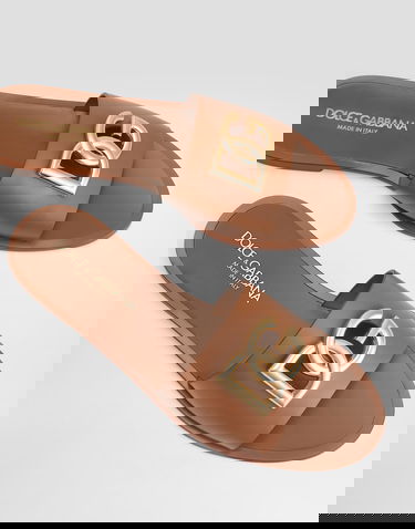 Modni dodatki Dolce & Gabbana Dolce & Gabbana Calfskin Flat Slides with Gold Hardware Rjava | CQ0619AW5768Z093, 3