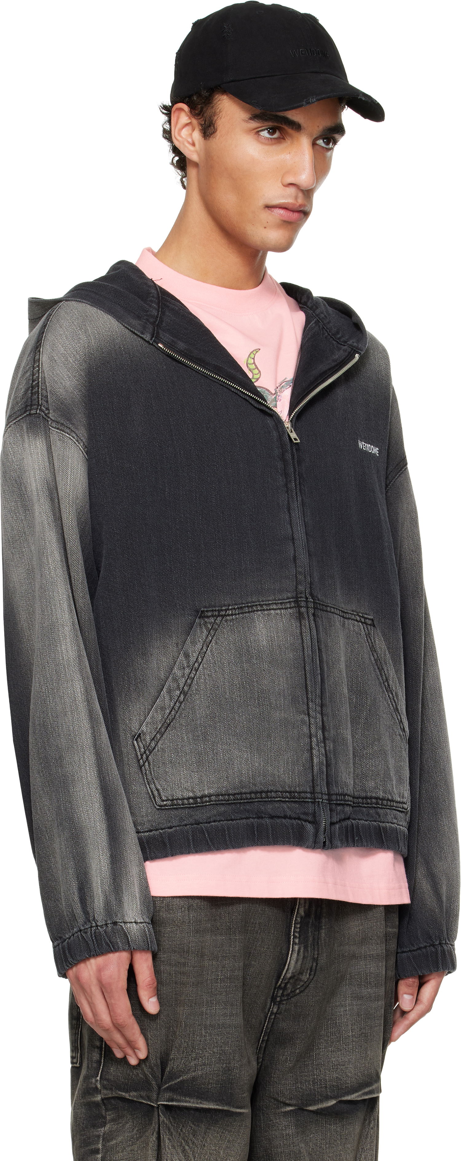Pulover We11done We11done Zip-Up Denim Hoodie Siva | WD-DJ1-25-317-U-BK, 1