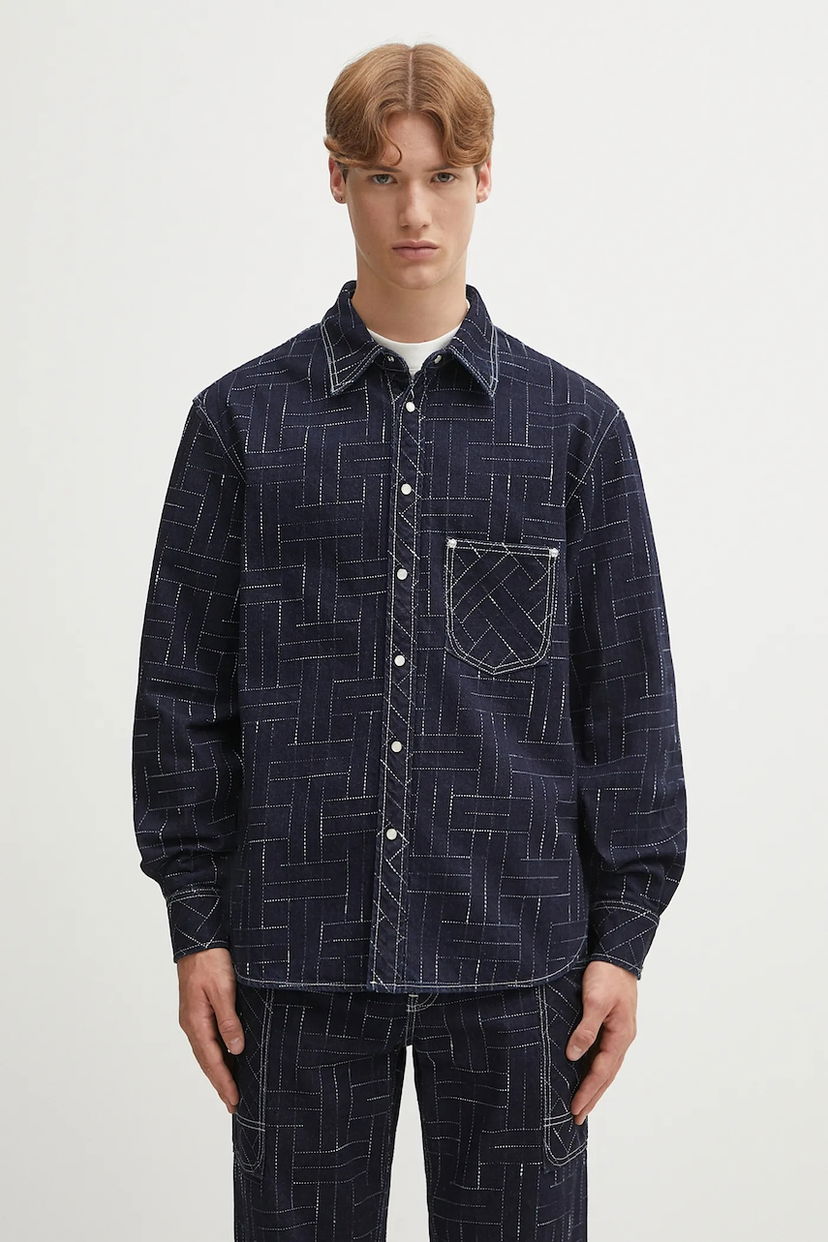 Srajce KENZO Weave Casual Relaxed Fit Denim Shirt with Classic Collar Večbarvna | FF65DC4226V1