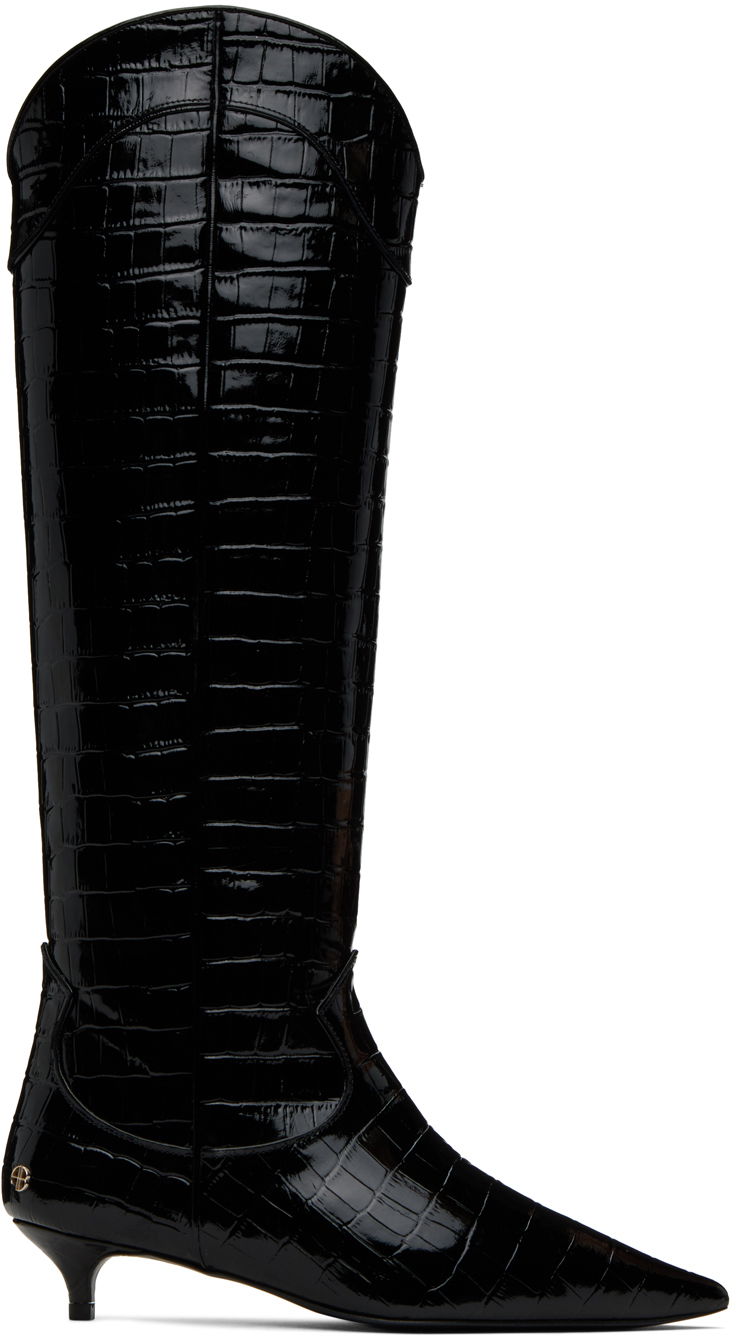 Nega čevljev Anine Bing ANINE BING Rae Croc-Embossed Kitten Heel Boots Črna | A-14-5144-010