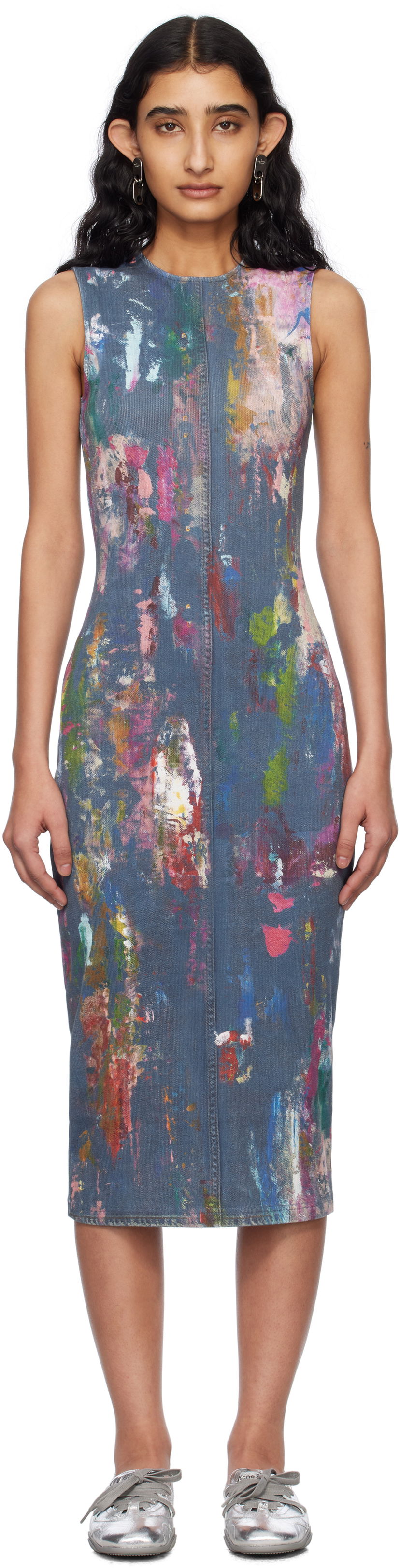 Obleke Acne Studios Acne Studios Paint Splatter Midi Dress Modra | A20788-