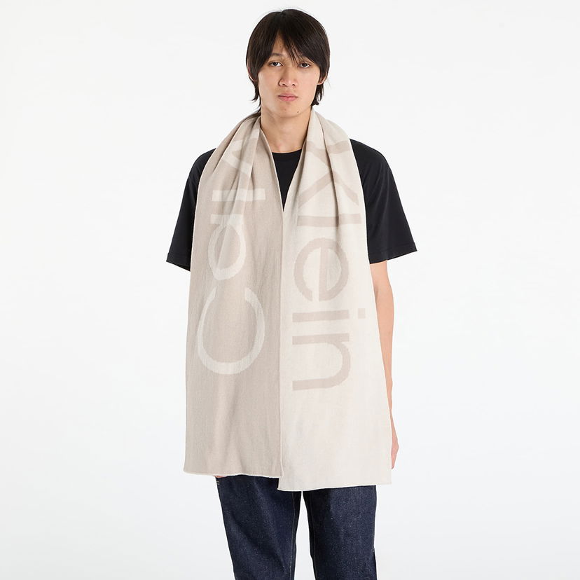 Šala CALVIN KLEIN Calvin Klein Bold Logo 2-Tone Wool Scarf Bež | LV04D8030G 67U