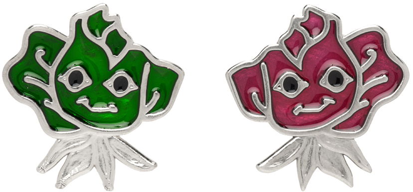 Uhani Chopova Lowena Silver Smile Rose Earrings Zelena | 6118