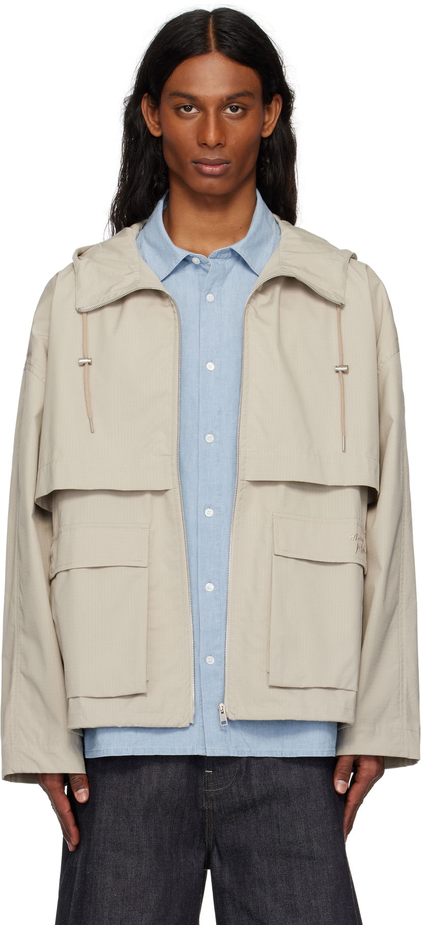 Vetrovka MAISON KITSUNÉ Maison Kitsuné Hooded Windbreaker Jacket Bež | OM02113WW9056
