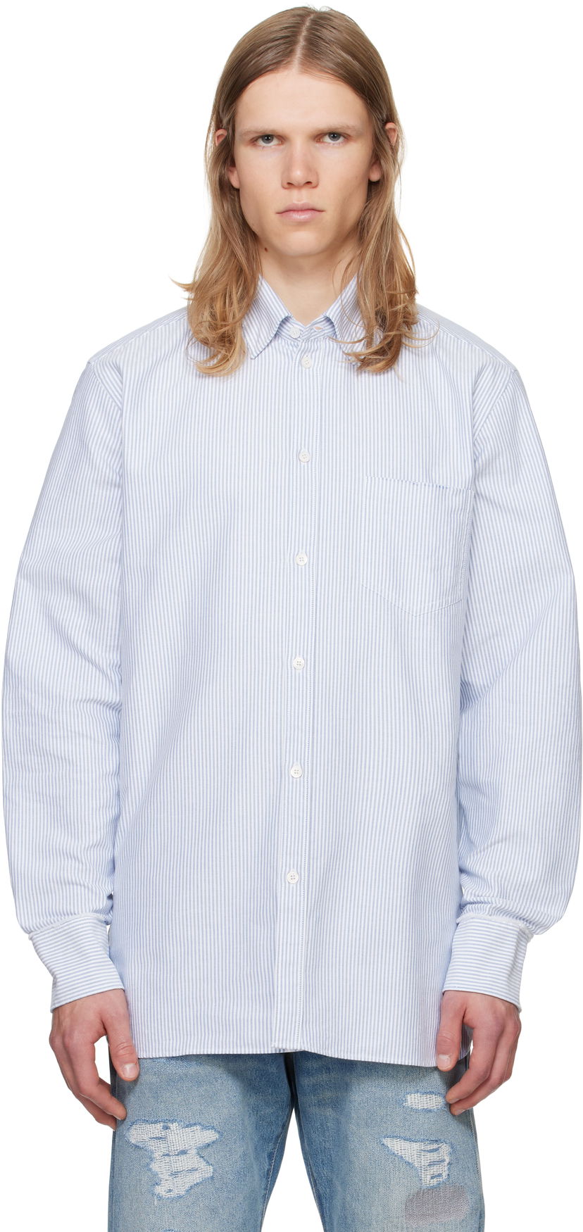 Srajce Golden Goose Narrow Stripes Shirt Modra | GMP00246.P000548.80197