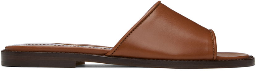 Modni dodatki Manolo Blahnik Manolo Blahnik Safinanu Leather Slide Sandals Rjava | 124-2668