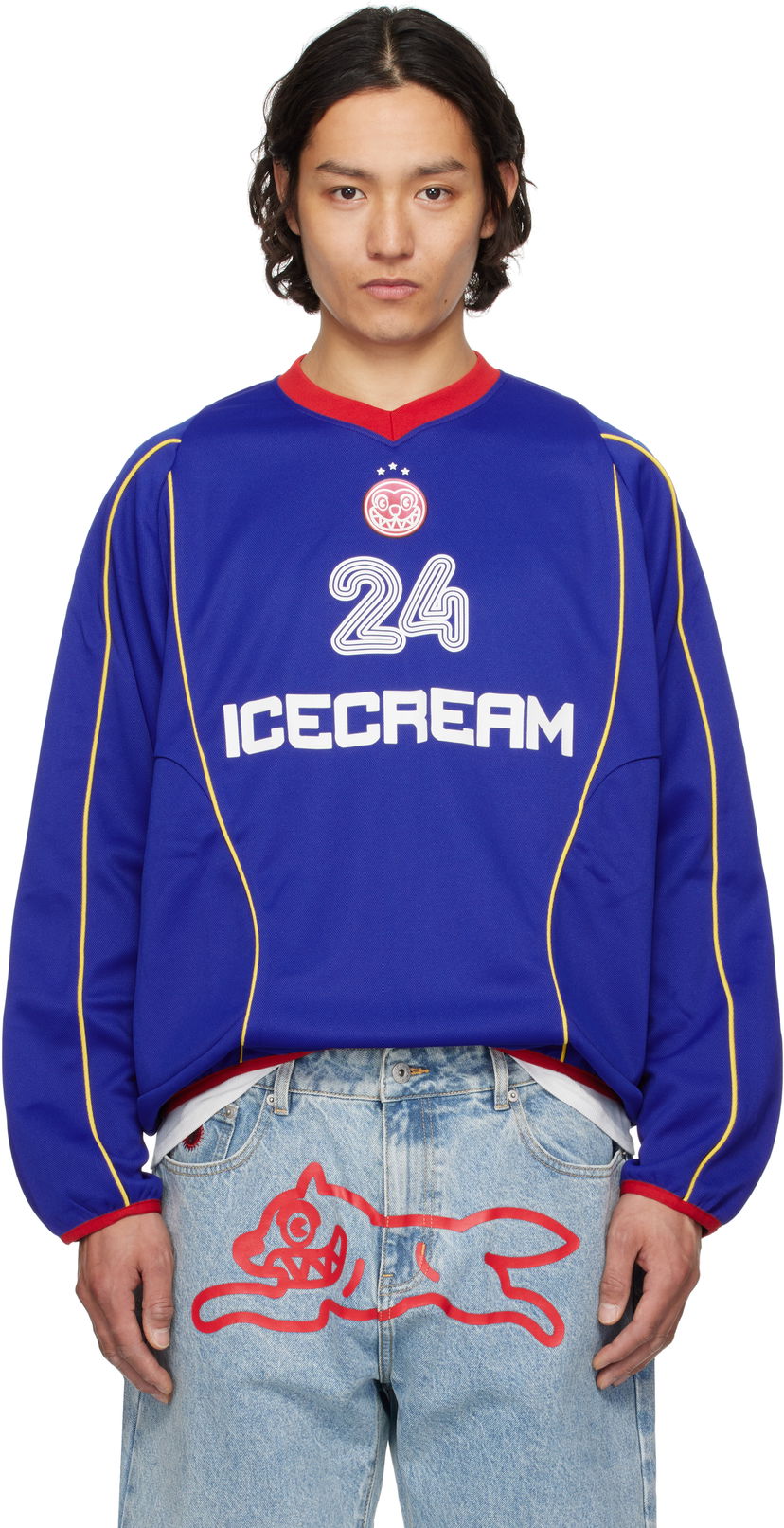 Pleteni pulover BBC IceCream ICECREAM Football Long Sleeve Jersey T-Shirt Modra | IC25140