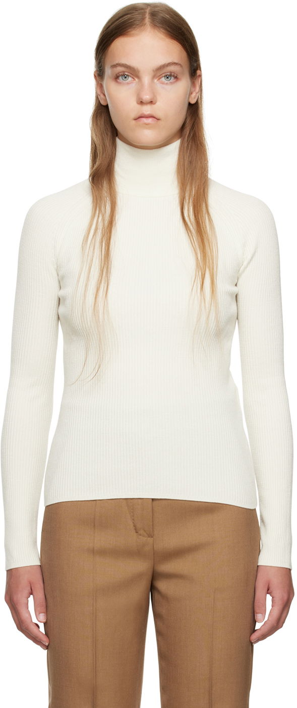 Pleteni pulover Max Mara Women's Ribbed Turtleneck Sweater Bela | 2313662333600 MM12115