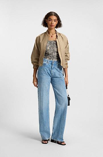 Majica brez rokavov BOSS Snakeskin Print Ruched Mesh Corset Top Rjava | 50537142, 1