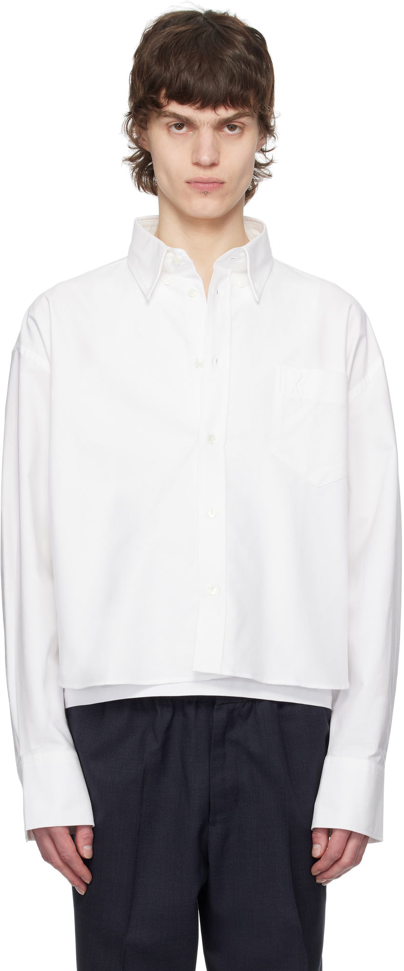 Srajce AMI AMI Paris Cropped Oversized Shirt Bela | USH123.CO0031