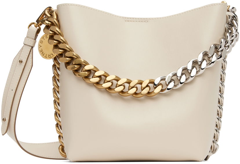 Torba za čez ramo Stella McCartney Bucket Bag With Chain Bela | 7B0033W8839
