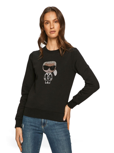 Pulover KARL LAGERFELD Ikonik Rhinestones Sweatshirt Črna | 210W1822