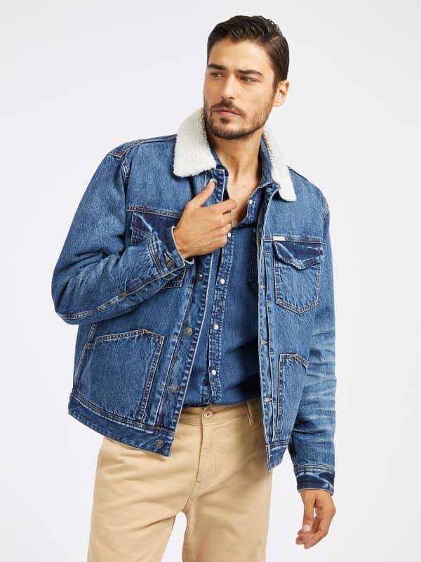 Jakna GUESS Sherpa Collar Denim Jacket Mornarica | M4RXN6D4YO1, 0