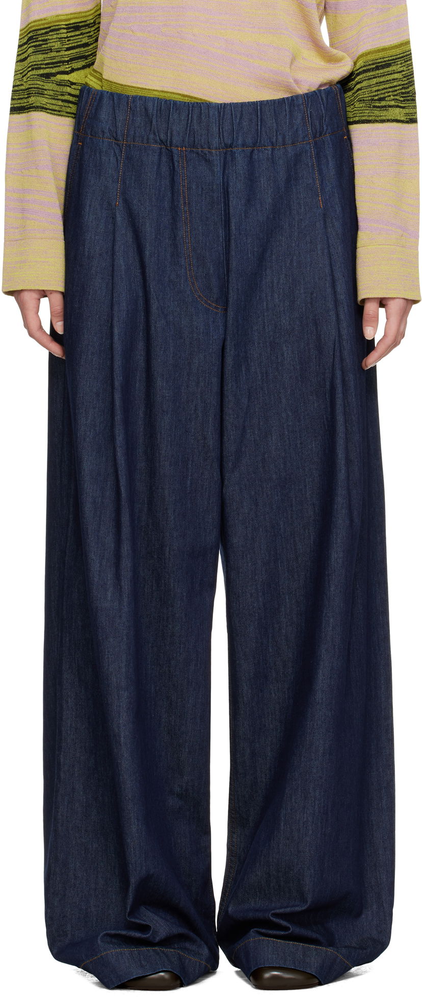Hlače Dries Van Noten Dries Van Noten Drawstring Wide-Leg Jeans Modra | 251-010936-1553