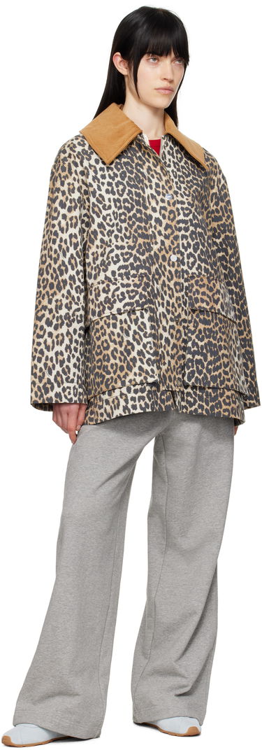 Plašči GANNI Ganni Leopard Print Canvas Midi Jacket Bež | W0391, 3