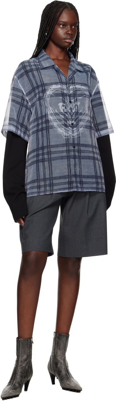 Srajce We11done We11done Heart Layered Check Pattern Shirt Siva | WD-SH1-25-176-U-GY, 3