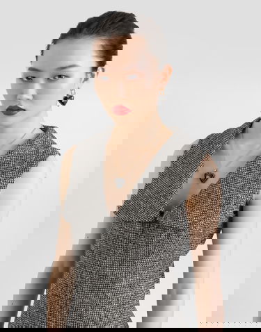 Obleke Dolce & Gabbana Dolce & Gabbana Dotted Wool Blend Midi Dress Siva | F6TVWTFMZATS8030, 3