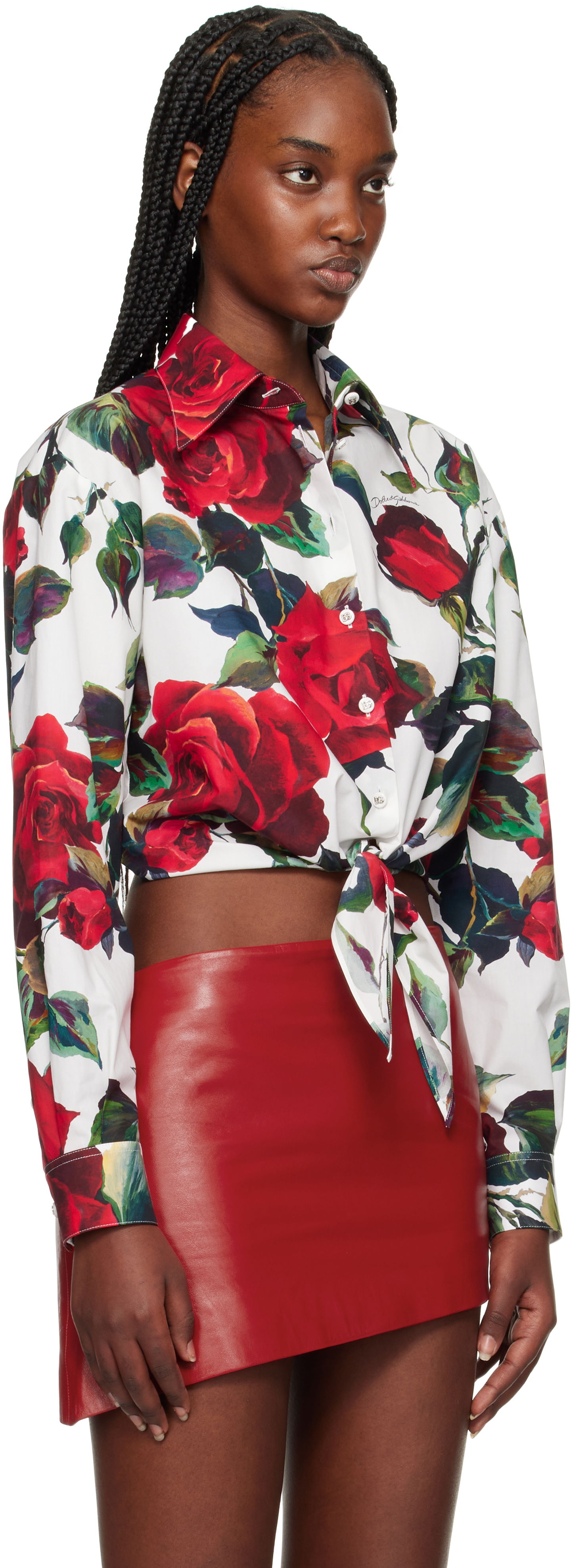 Srajce Dolce & Gabbana Dolce&Gabbana Rose Print Tie Front Shirt Bela | F5S65T HS5S2, 1