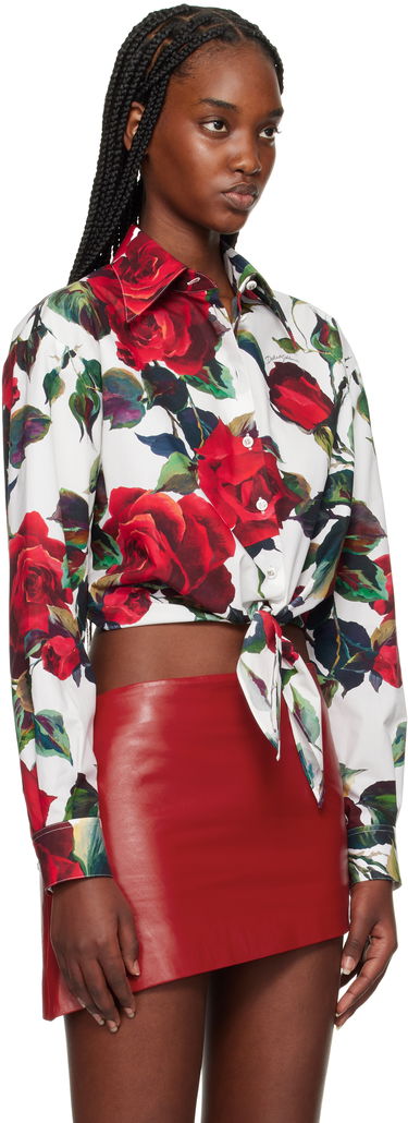 Srajce Dolce & Gabbana Dolce&Gabbana Rose Print Tie Front Shirt Bela | F5S65T HS5S2, 1