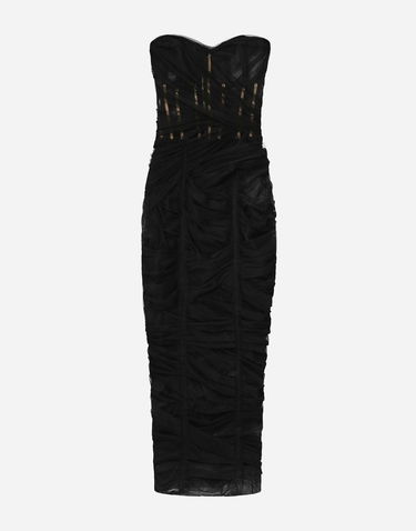 Obleke Dolce & Gabbana Tulle Calf-length Corset Dress With Draping Črna | F6DJYTHLUACN0000, 0