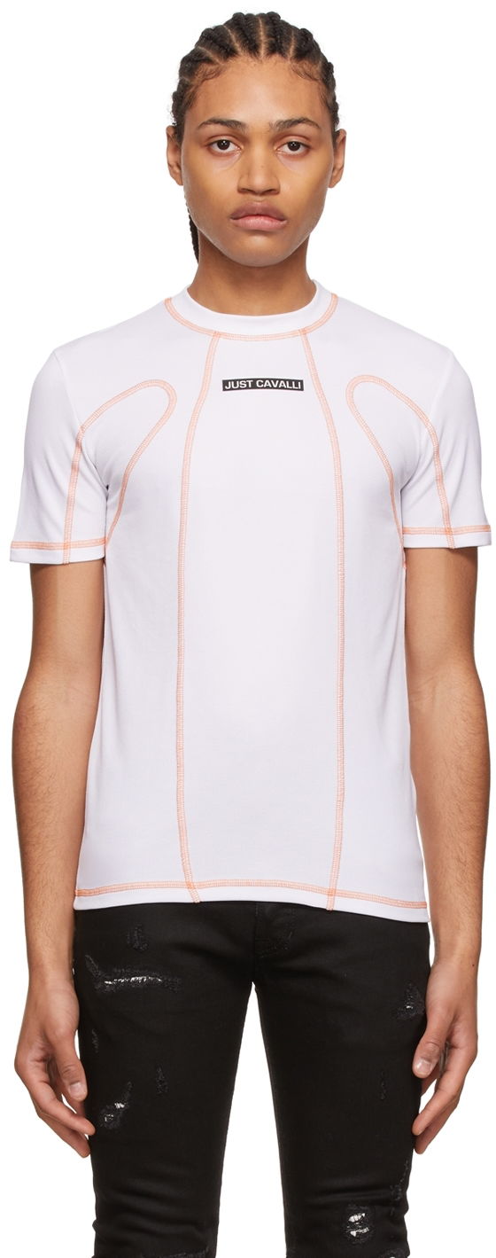 Majica Just Cavalli Polyester T-Shirt With Contrast Stitching Bela | S03GC0660 N21643
