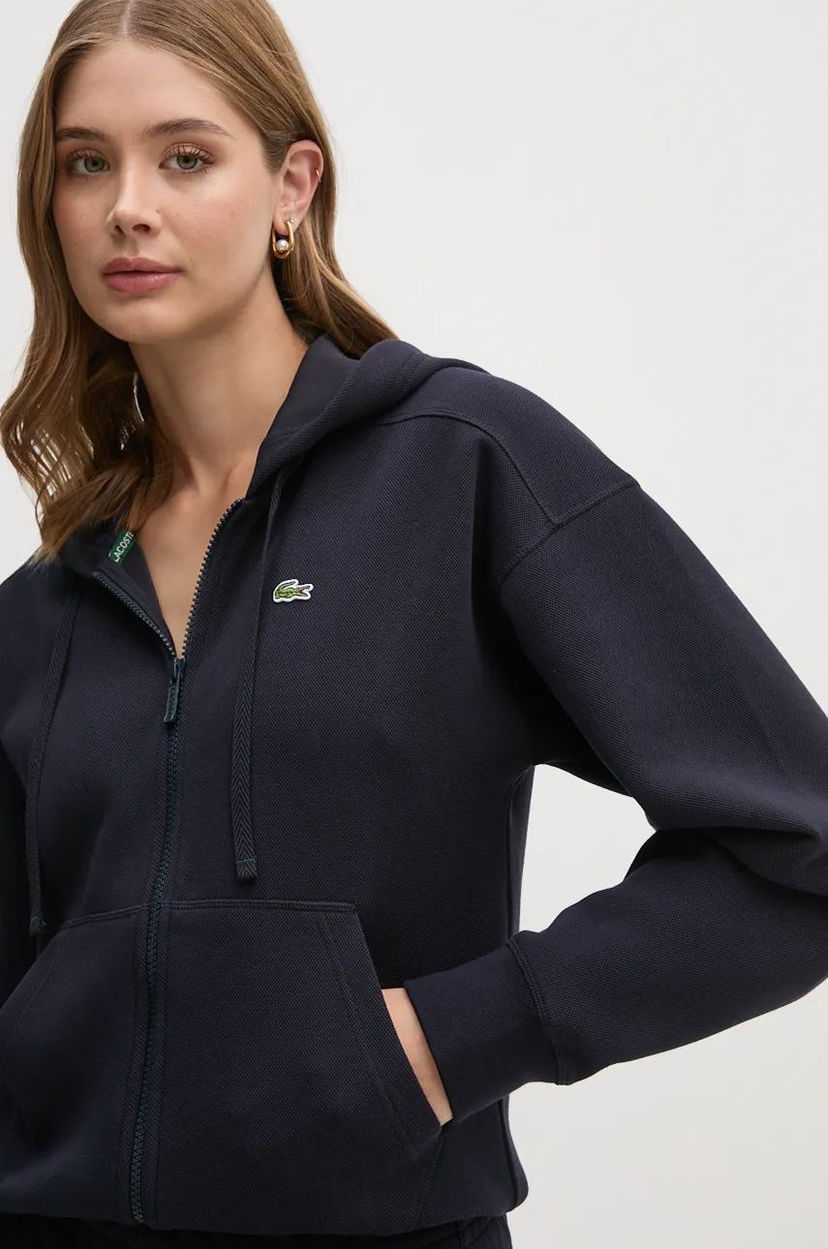 Pulover Lacoste Navy Blue Zip-Up Hoodie With Applique Modra | SF2669
