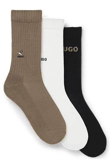 Nogavice BOSS Three-pack of short ribbed socks with embroidered detailing Večbarvna | 50546351