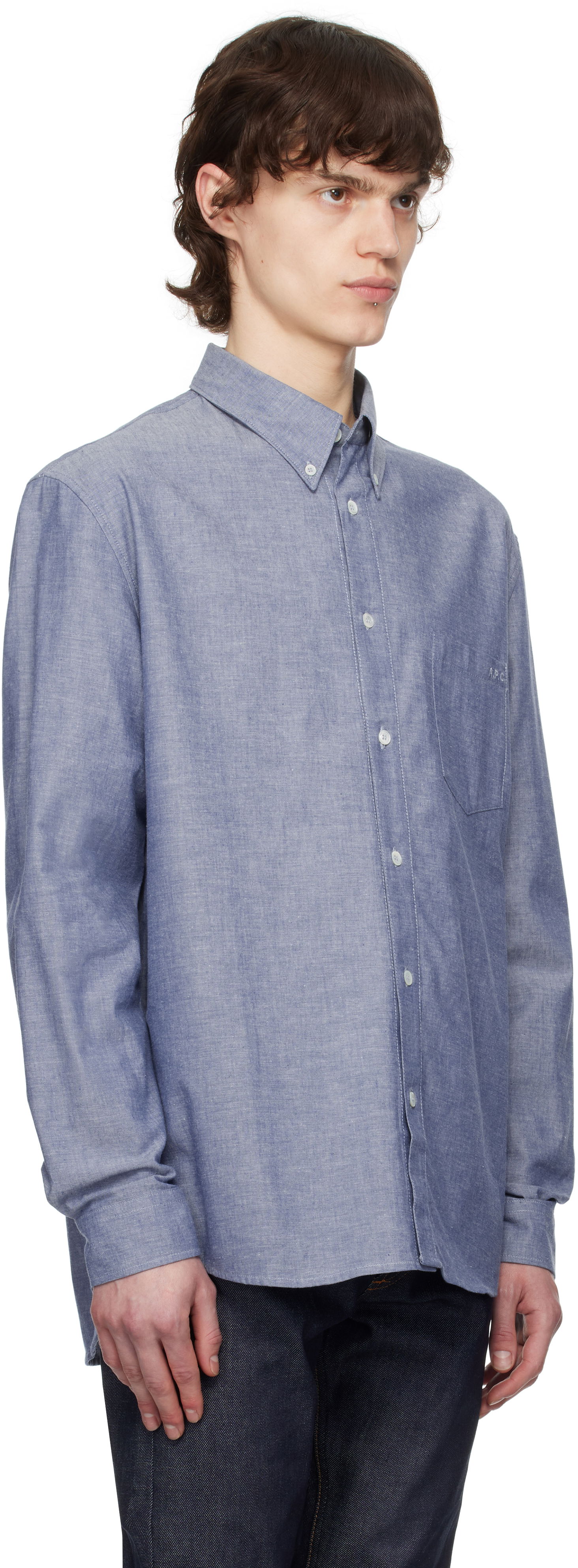 Srajce A.P.C. A.P.C. Edouard Embroidered Shirt Modra | COHDV-H12509, 1