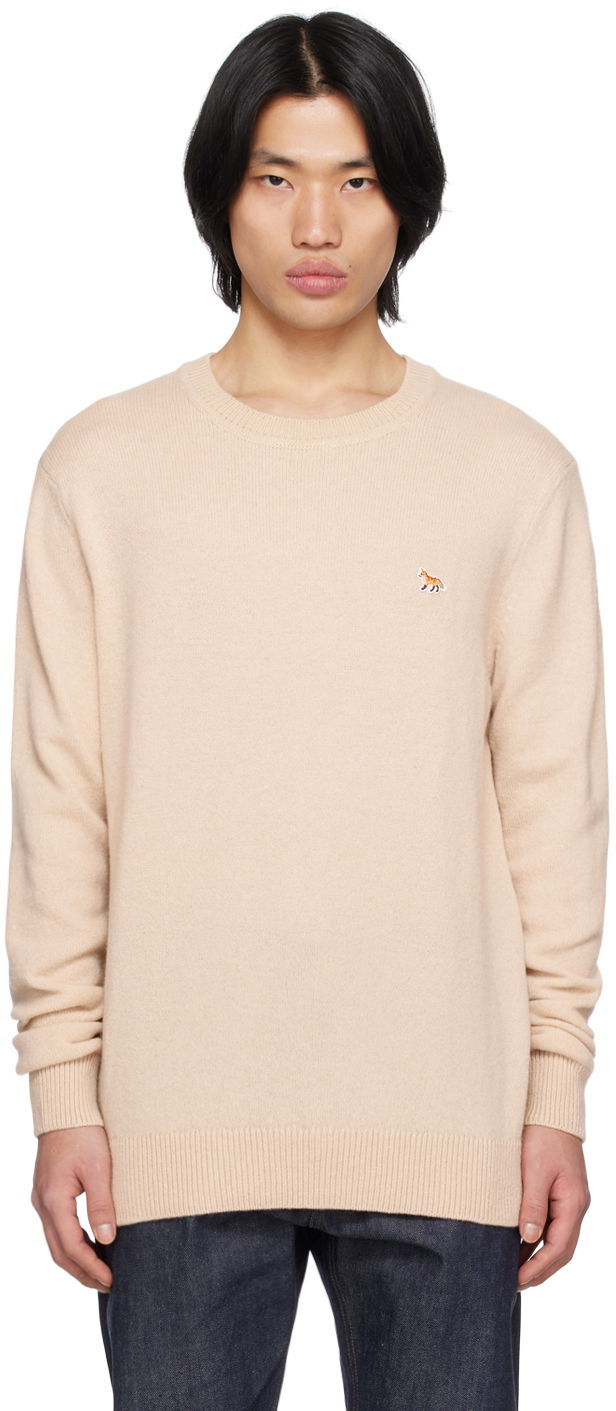 Pleteni pulover MAISON KITSUNÉ Baby Fox Embroidered Sweater Bež | HM00502KT1006