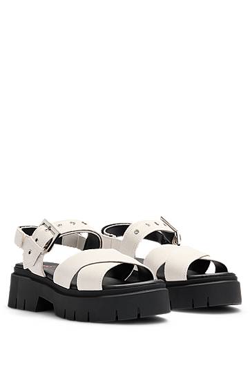Modni dodatki BOSS Suede Sandals with Buckled Strap and Chunky Sole Bela | 50541753, 0