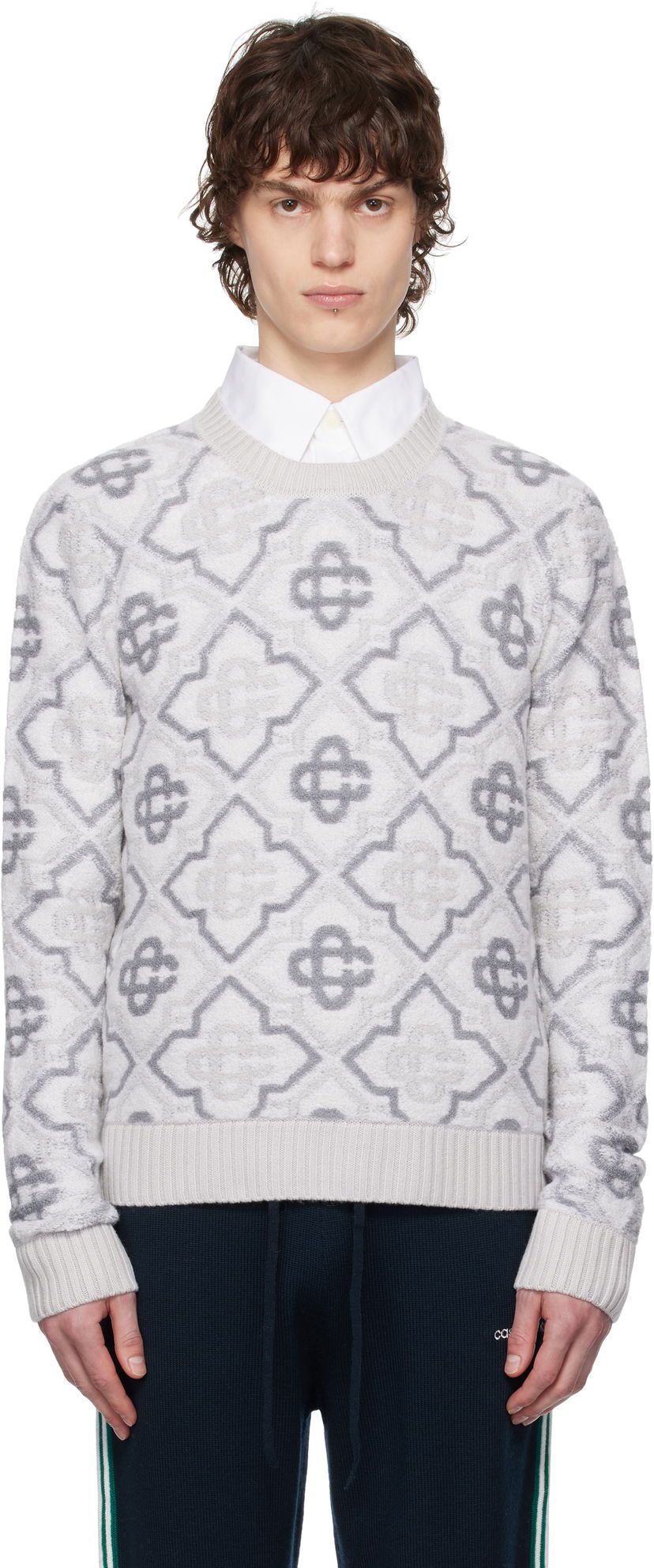 Pleteni pulover Casablanca Casablanca Monogram Knit Sweater Siva | MPS25-KW-829-01