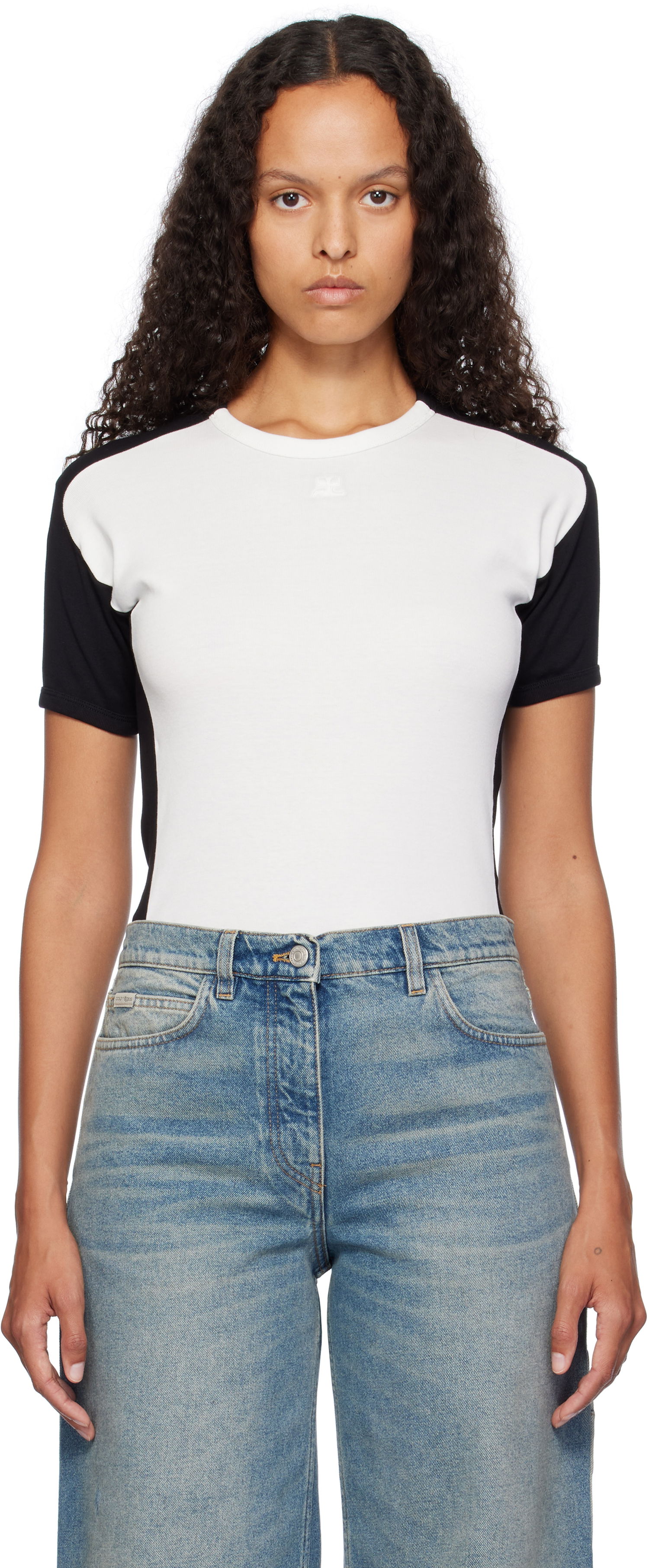 Bodi Courrèges Contrast Frame T-Shirt Bela | 324JTS147JS0070, 0
