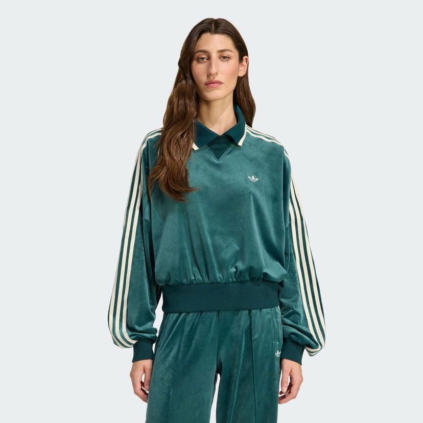 Pulover adidas Originals adidas Originals X Liberty London Velour Polo Sweatshirt Zelena | JW5274