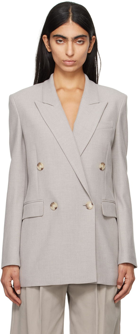 Jakna BOSS Regular-Fit Double-Breasted Blazer Siva | 50528696