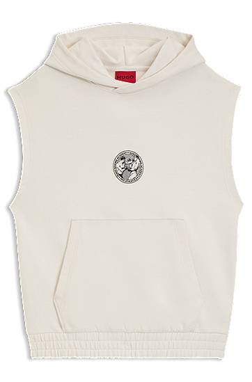 Pulover BOSS Sleeveless Hoodie with Boxing Graphic Bela | 50542433