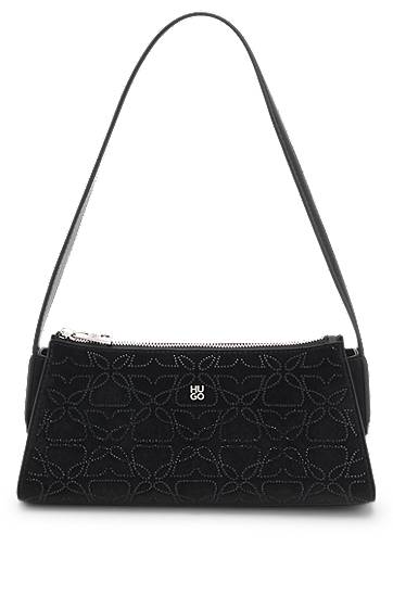 Torba za čez ramo BOSS Velvet-touch hobo bag with rhinestone embellishments Črna | 50552507
