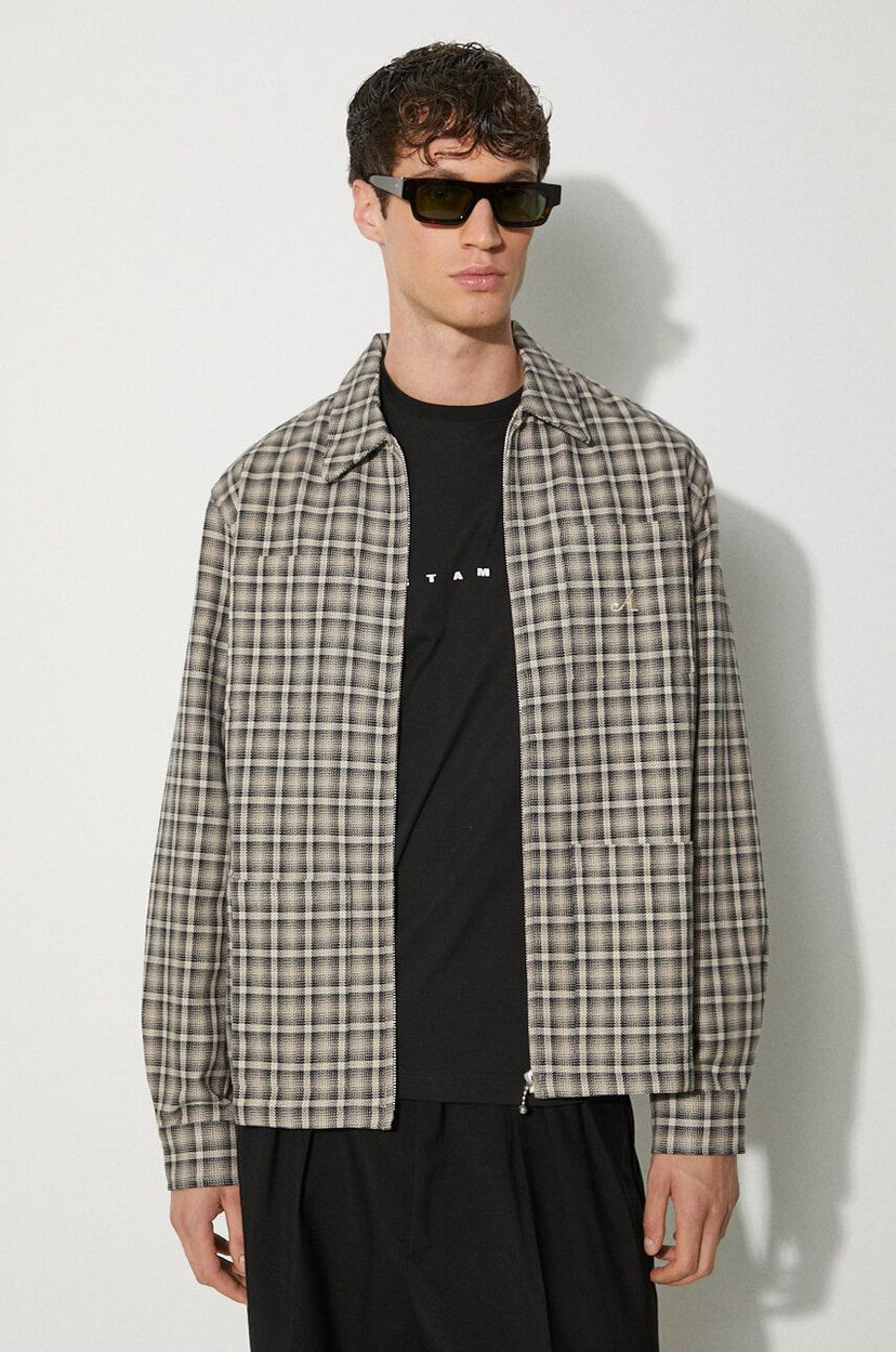Jakna Awake NY Awake NY Oversize Plaid Zip-Up Shirt Jacket Bež | SP24.OT004