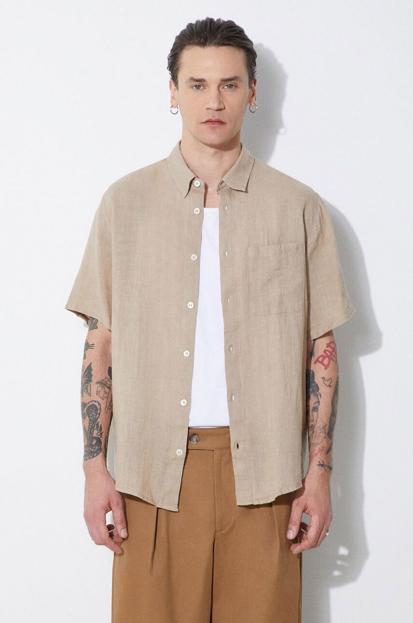 Srajce A.P.C. A.P.C. Chemisette Bellini Linen Shirt, Regular Fit Bež | LIAEK.H12551.BAA