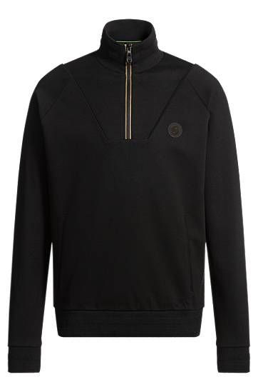 Pleteni pulover BOSS Zip-Neck Sweatshirt with Double B Monogram Črna | 50530978