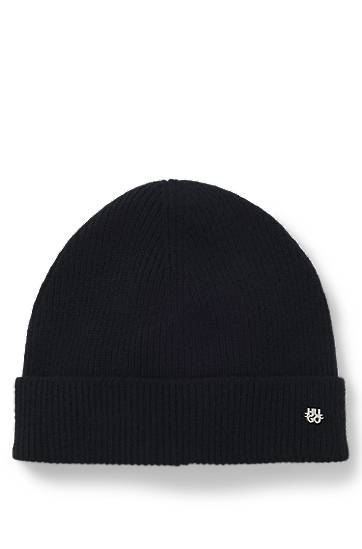Beanie BOSS Cashmere beanie hat with logo trim Črna | 50551731