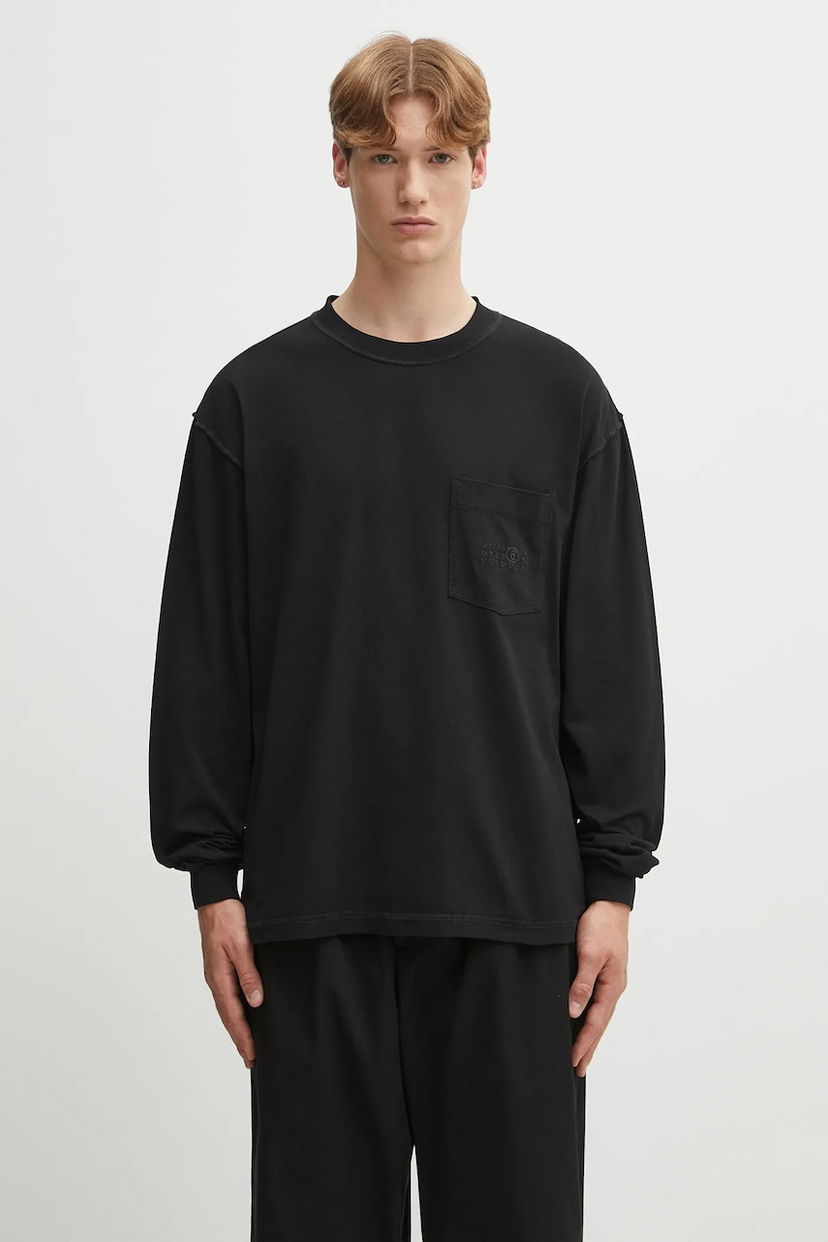 Majica Maison Margiela MM6 Maison Margiela Long Sleeve T-Shirt with Pocket Črna | SH0NH0016.M20050.900