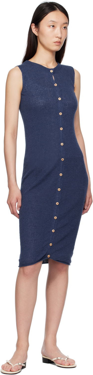 Obleke Baserange Baserange Sleeveless Button-Front Midi Dress Modra | DRDR-LI-SU25, 3