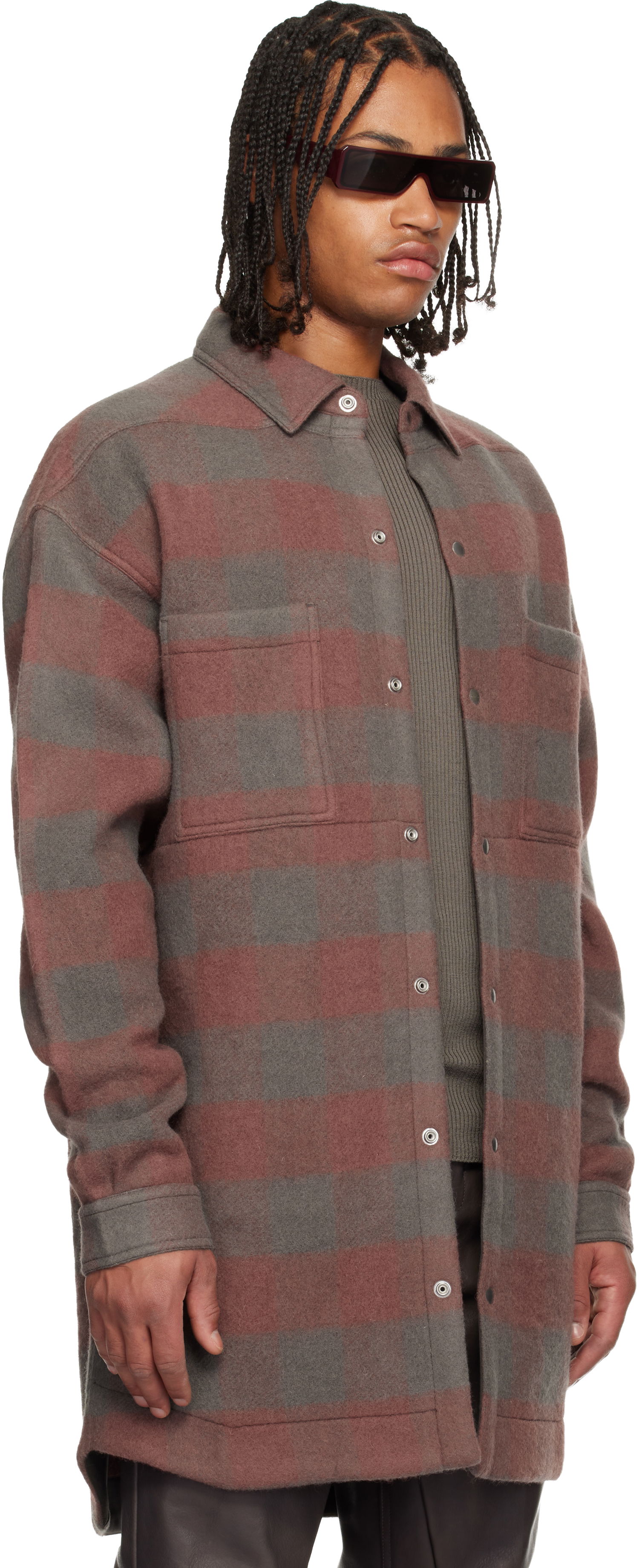 Srajce Rick Owens Concordians Oversized Plaid Flannel Overshirt with Chest Pockets Večbarvna | RU02E1739 WJP, 1