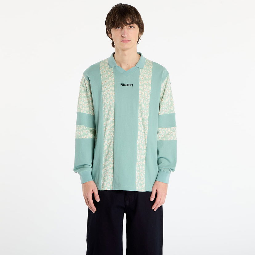 Polo majica Pleasures Sounds Long Sleeve V-Neck Floral Panel Rugby Polo Večbarvna | P25F038-MATCHA