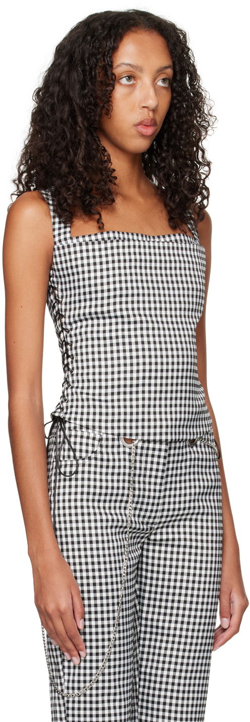 Majica brez rokavov Miaou Miaou Vallois Gingham Corset Top Črna | 7061GINOND, 1