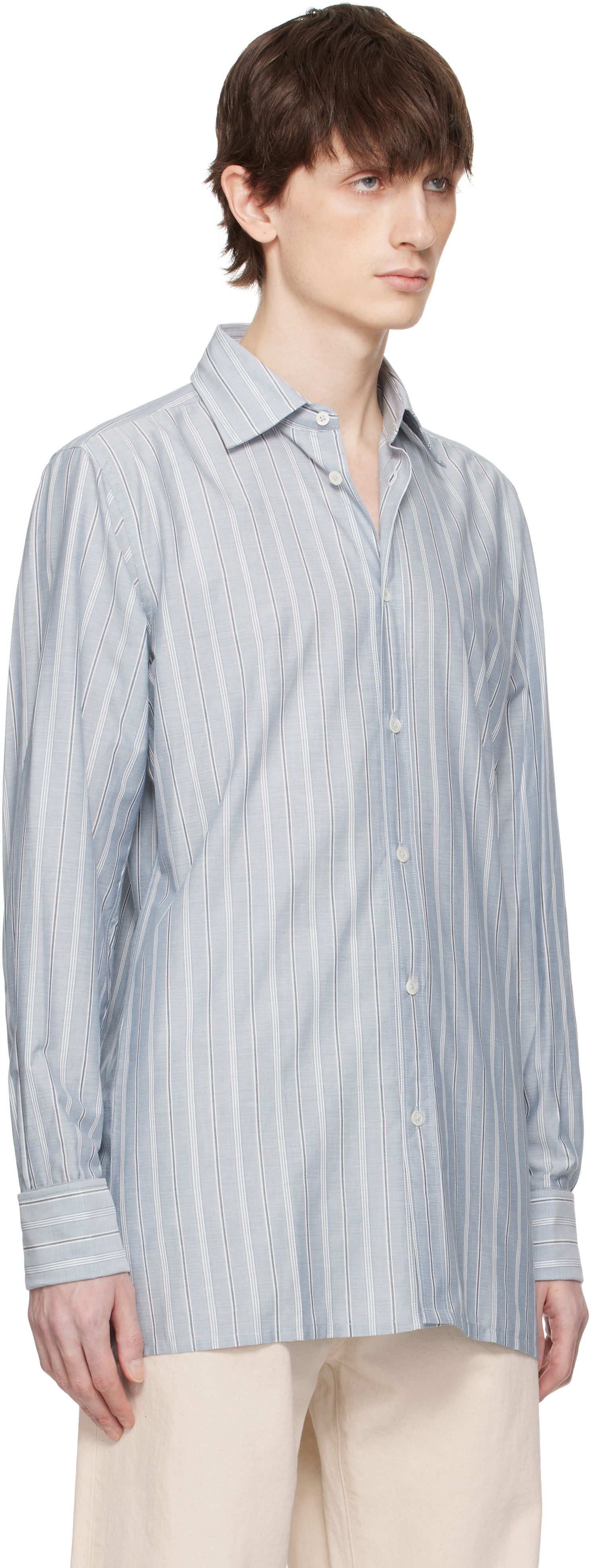Srajce Maison Margiela Maison Margiela Striped Long-Sleeved Shirt Modra | S50DT0048 M35281, 1