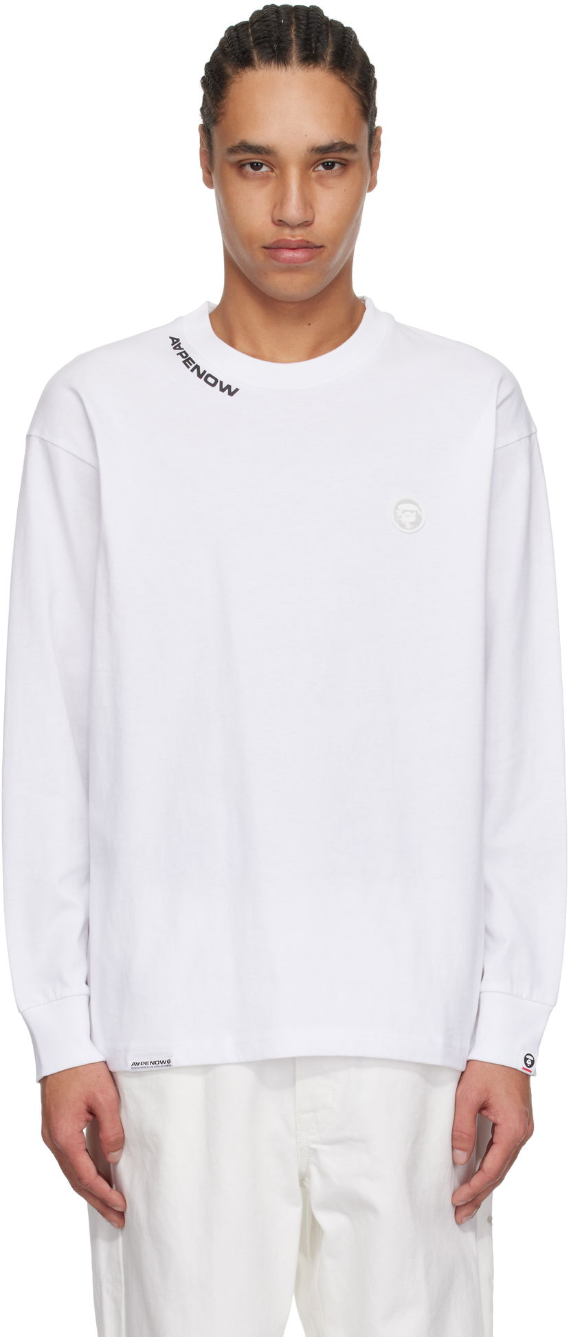Pleteni pulover AAPE by A Bathing Ape AAPE by A Bathing Ape 'AAPE Now' Long Sleeve T-Shirt Bela | AAPLTM1607XXNWHX