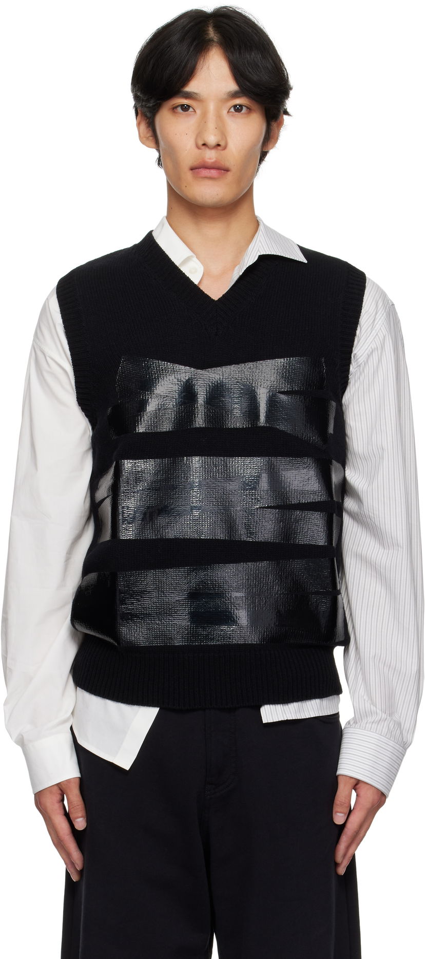 Telovnik Maison Margiela MM6 Maison Margiela Taped Knit Vest Črna | SH2FB0022 M13167